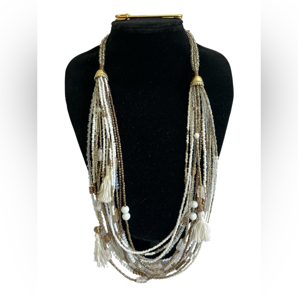 Chico's Multi Color & Bead Tassel Statement Necklace